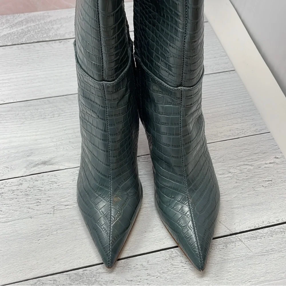 Sam Edelman Fraya Knee High Boot in Teal Mock Croc Leather - Picture 2 of 5